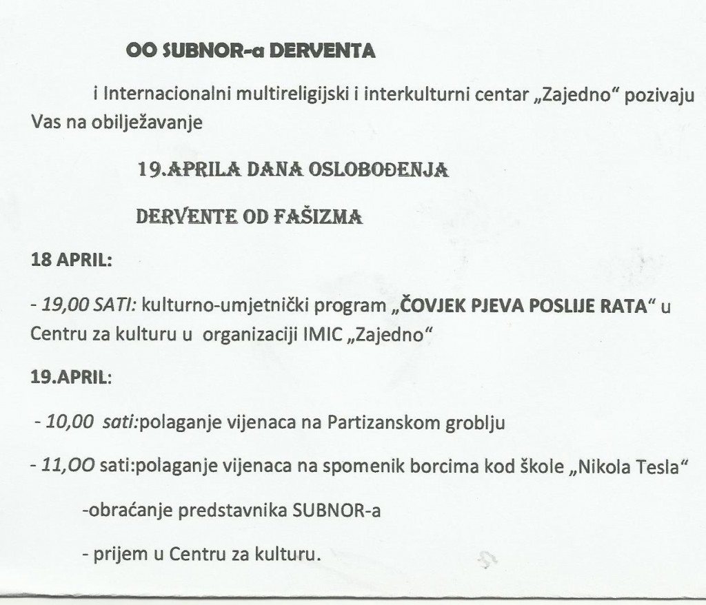 19.april  dan oslobođenja Dervente